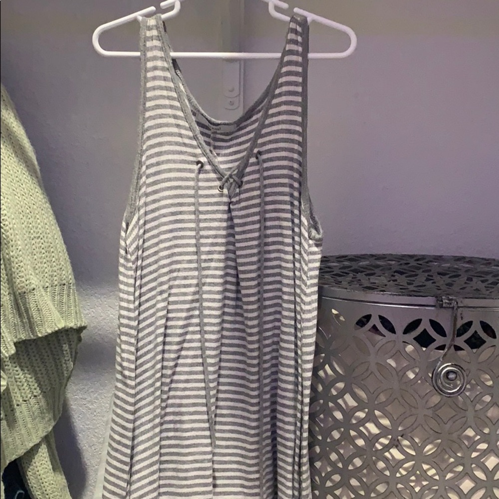 grey and white striped lace up tank top